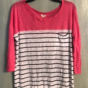 Aerie Pink Black/White Striped Tee Size:L